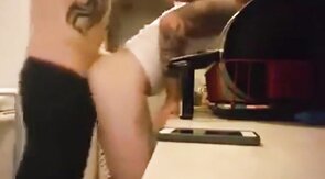 Gay lovers fuck in kitchen