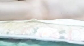 Asian grandpa jerking off on the bed