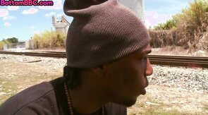 White stud banged outdoor by BBC gay in ass after blowj