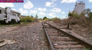 White stud banged outdoor by BBC gay in ass after blowj