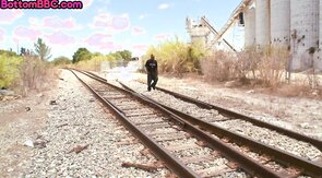 White stud banged outdoor by BBC gay in ass after blowj