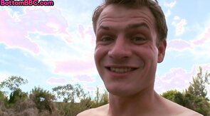 White stud banged outdoor by BBC gay in ass after blowj