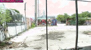 Black bottom drilled in threesome in outdoor ass fuck