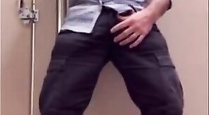 Bear Jerking Off at Work in Restoom