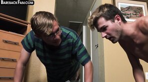 Stepson fucks massive DILF stepdad and stepbro in 3way