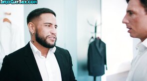 Tattooed gay fucked and fucks BFF stud in missionary