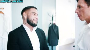 Tattooed gay fucked and fucks BFF stud in missionary