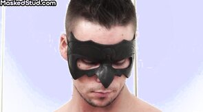Muscled masked stud showered after solo cockjerking