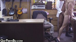 Pawnshop boss fucks muscular gay in ass in meeting room