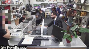 Pawnshop boss fucks muscular gay in ass in meeting room