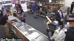 Pawnshop boss fucks muscular gay in ass in meeting room