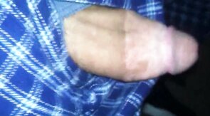 big fat plum headed cock snakes its way out of pajama pants