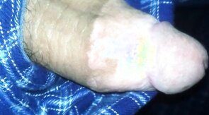 big fat plum headed cock snakes its way out of pajama pants