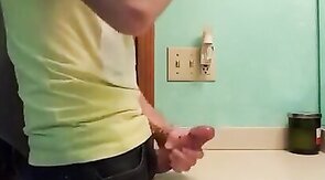 straight hunk with fat dick jerks off in bathroom