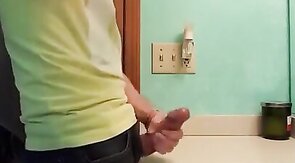 straight hunk with fat dick jerks off in bathroom