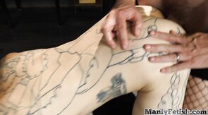 Office tattoo crossdresser bangs bottom after being suc