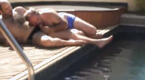 moustached daddy and bear fip flop sex by the pool