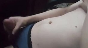 Feminine boy cums with his panties on