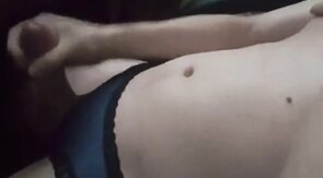 Feminine boy cums with his panties on
