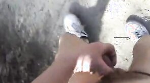 Jacking and cumming on a bridge over the highway