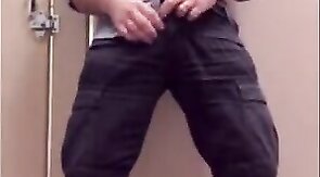 Bear Jerking Off at Work in Restoom