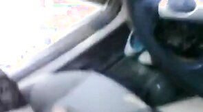 Bear in thigh high nylons jerking off in the car at the park
