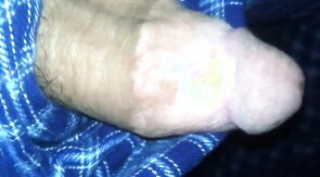 big fat plum headed cock snakes its way out of pajama pants