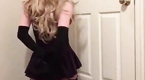 Sissy Crossdresser Bondage in Lycra Dress and Stockings