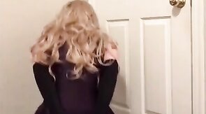 Sissy Crossdresser Bondage in Lycra Dress and Stockings