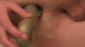 Pegging prostate and anal stretching with bizarre shovel dil