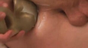 Pegging prostate and anal stretching with bizarre shovel dil