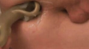 Pegging prostate and anal stretching with bizarre shovel dil