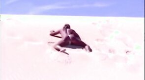 Tanned guy on beach in tiny string thong (temporarily!)