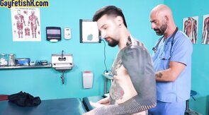 Inked stud barebacked and fisted in 3some at doctor off