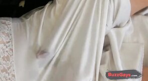 White nylon slip wank & cum