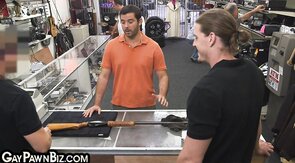 Gay pawnshop customer fucked in ass by boss in office