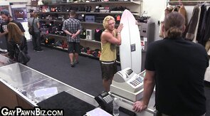 Pawnshop gay boss fucks customer in ass in missionary