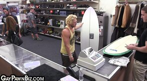 Pawnshop gay boss fucks customer in ass in missionary