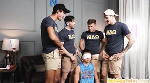 Barebacking studs in amateur living room orgy with bukk