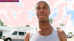 Doggystyled BBC gay fucked outdoor in asshole by white