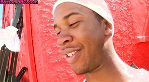 Doggystyled BBC gay fucked outdoor in asshole by white