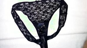 Huge load of cum on my sister's dirty panties (18 spurts)