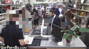 Pawnshop customer fucks with boss in ass b4 cumshot