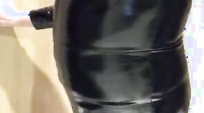 Playing in my black pvc body, nylons and plastic wrap II