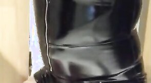 Playing in my black pvc body, nylons and plastic wrap II