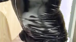 Playing in my black pvc body, nylons and plastic wrap II
