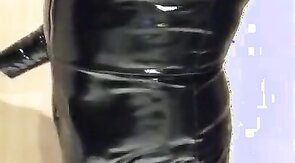 Playing in my black pvc body, nylons and plastic wrap II