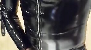 Playing in my black pvc body, nylons and plastic wrap II