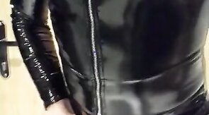 Playing in my black pvc body, nylons and plastic wrap II