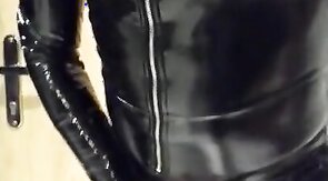 Playing in my black pvc body, nylons and plastic wrap II
